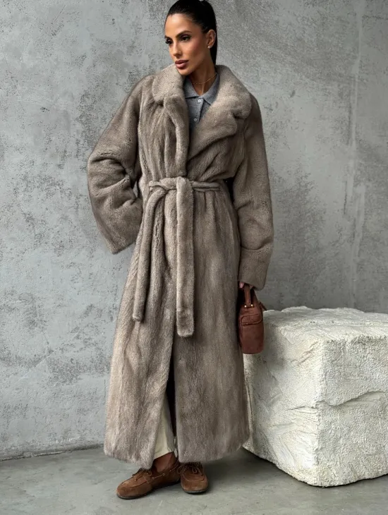 Длинная норковая шуба - цвет серый - фото 6