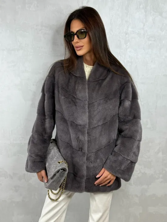 Норковый полушубок - графит - фото 7