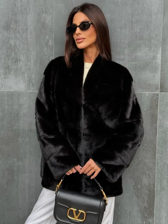 Черный норковый полушубок - фото 0