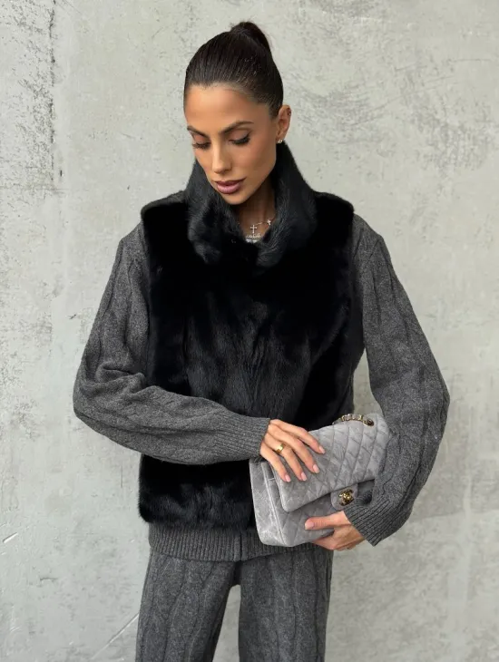 Черная манишка из меха норки - фото 4