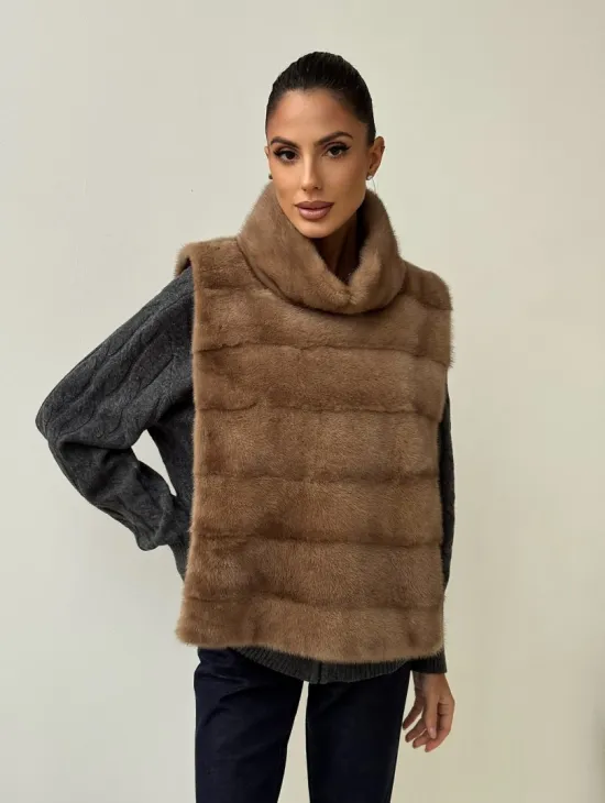 Бежевая норковая манишка - фото 7