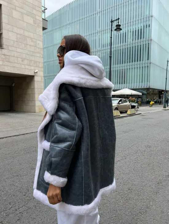 Двухсторонняя шубка - дубленка из натуральной шерсти - фото 9