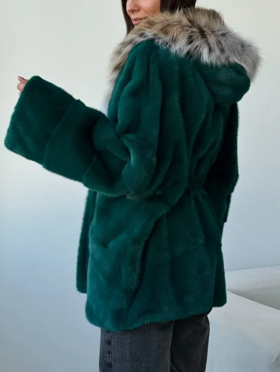 Норковая шуба с капюшоном из рыси - фото 3
