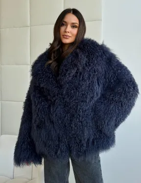 Шуба из ламы - цвет джинс - фото 6