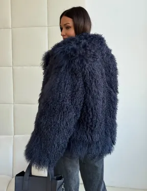 Шуба из ламы - цвет джинс - фото 4