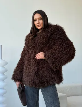 Коричневая шуба из ламы - фото 10