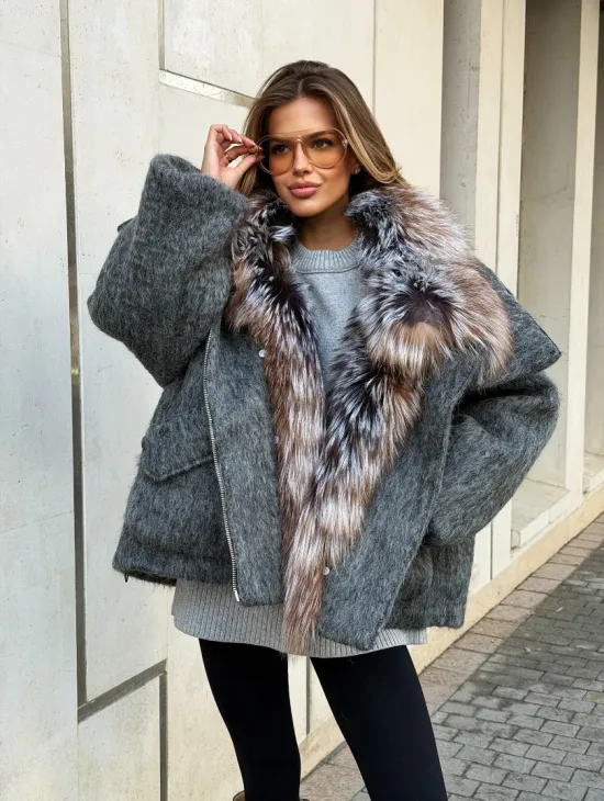 Шерстяная куртка - пуховик с мехом лисы - фото 8