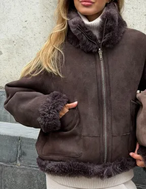 Натуральная двухсторонняя дубленка - бомбер - фото 2