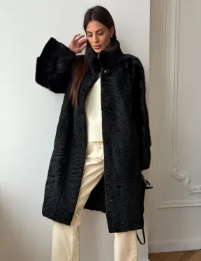 Шуба из каракуля с норкой - стойка воротник - фото 11