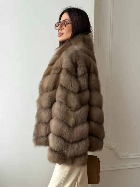 Шуба из меха куницы - рукава косичкой - фото 8