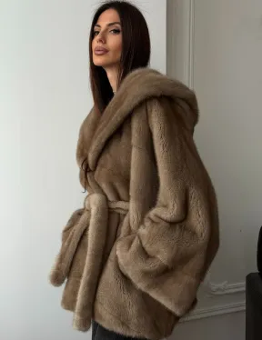 Норковая шуба пастель с капюшоном - фото 8