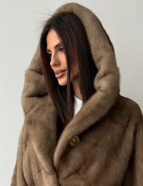 Норковая шуба пастель с капюшоном - фото 10