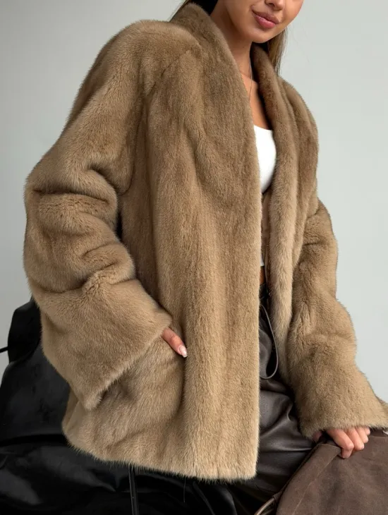 Норковый полушубок V-образный воротник - фото 1