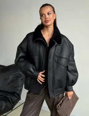 Черная натуральная дубленка из овчины - фото 3