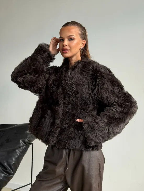 Дубленка кроп-топ из овчины калган - фото 11