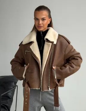 Короткая косуха-дубленка из овчины - фото 0