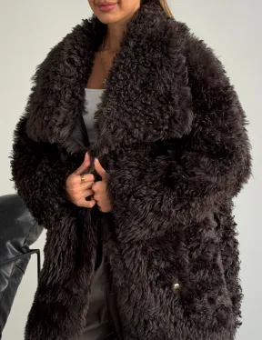 Дублёнка коричневая из овчины - тиградо - фото 3