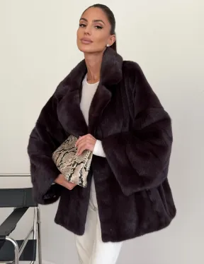 Норковый полушубок - цвет инжир - фото 3