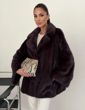 Норковый полушубок - цвет инжир - фото 6