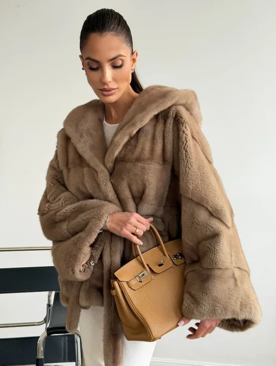 Норка пастель с капюшоном - летучая мышь - фото 5