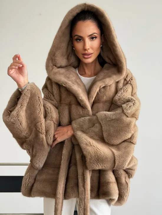 Норка пастель с капюшоном - летучая мышь - фото 0