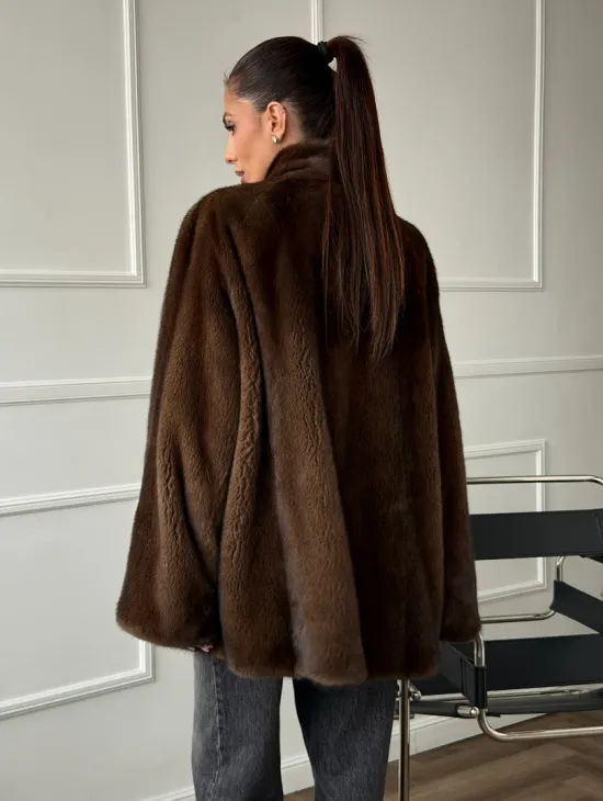 Норка жакет орех V-образный ворот - фото 6