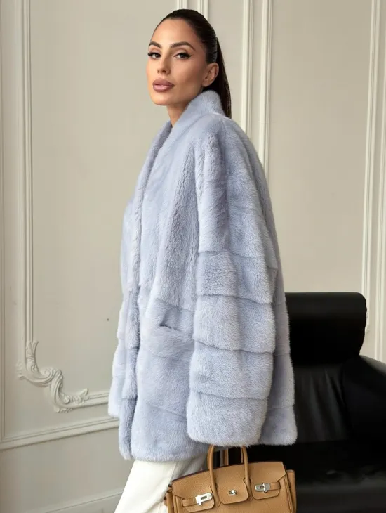 Голубая норковая шуба - жакет - фото 5