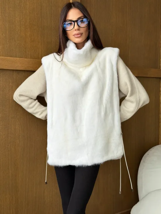 Белая норковая манишка - фото 2