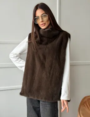 Норковая манишка коричневого цвета - фото 11