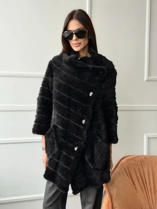 Меховое пальто из вязаной норки - фото 9