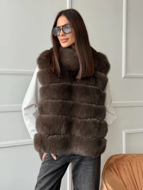 Меховая манишка под соболь из песца - фото 9