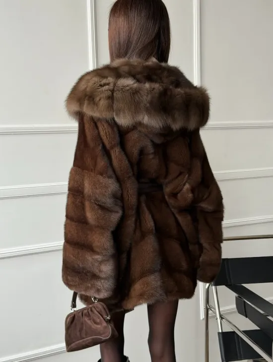 Шуба норка - кимоно с капюшоном - фото 6
