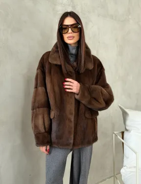 Короткая норковая шуба под соболь - фото 14