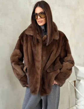 Короткая норковая шуба под соболь - фото 7