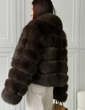 Полушубок-кроп из песца с шалевым воротником - фото 4