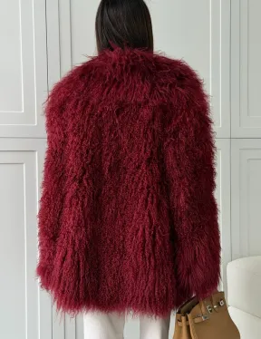 Шуба из ламы PREMIUM - бургунди - фото 3