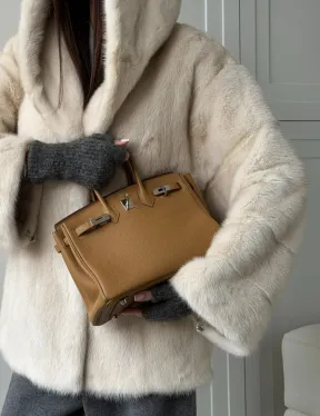 Норковый полушубок с капюшоном кобра - фото 2