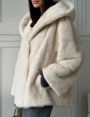 Норковый полушубок с капюшоном кобра - фото 1