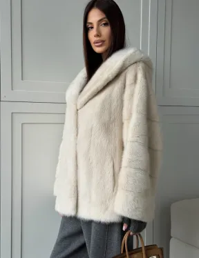 Норковый полушубок с капюшоном кобра - фото 6