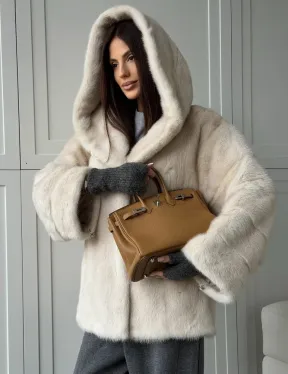 Норковый полушубок с капюшоном кобра - фото 10