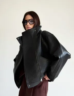 Черная женская кожаная куртка - фото 29