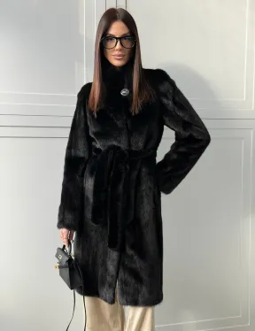 Черная норковая шуба - воротник стойка - фото 4