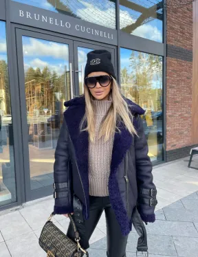 Авиатор из натуральной овчины в синем цвете - фото 4