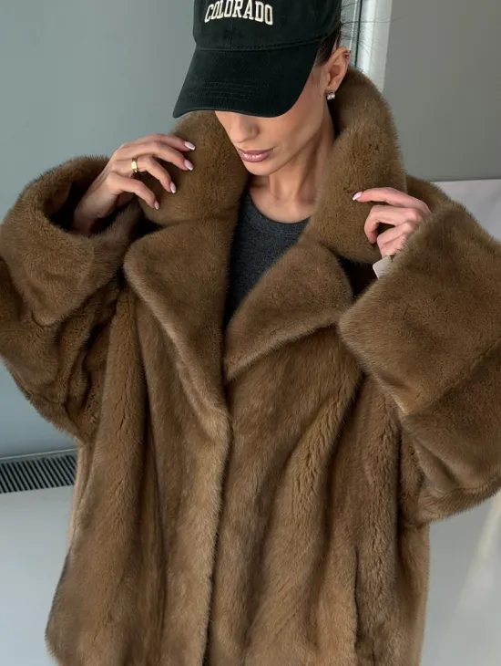 Женский норковый полушубок - английский воротник - фото 3
