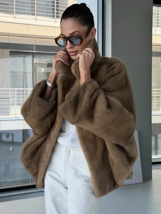 Короткая норка кимоно роспуск - английский воротник - фото 6