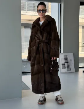 Коричневая норковая шуба - кимоно - фото 8