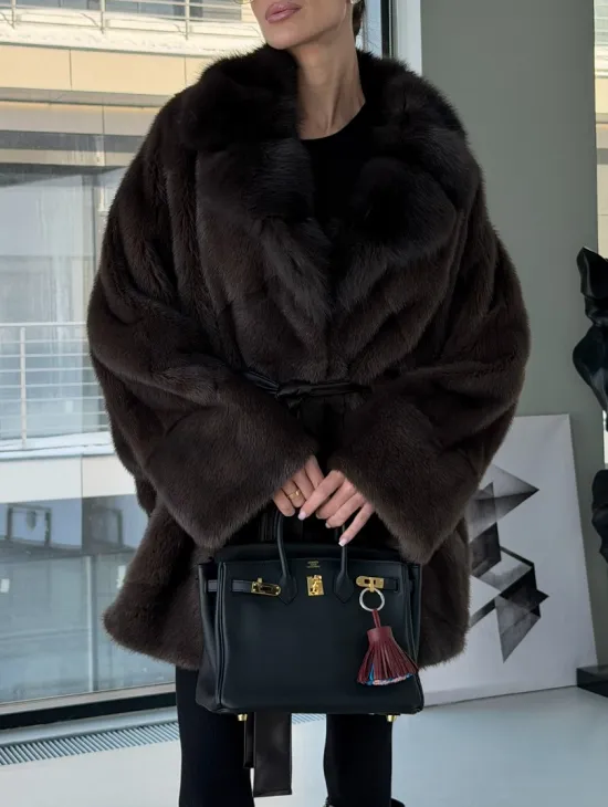 Норковое автоледи с воротником из куницы - фото 4