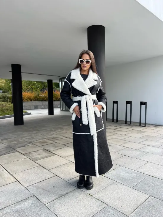 Черная дубленка из экокожи - фото 3