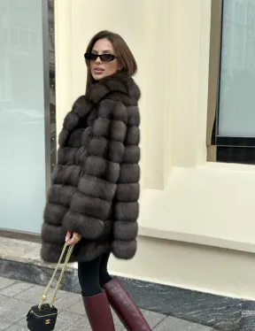 Роскошная шуба из меха баргузинского соболя - воротник шаль - фото 4