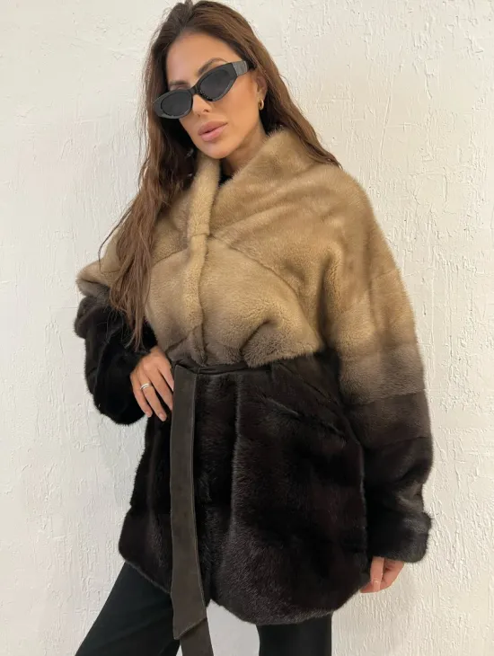 Короткая шуба из меха норки - эффект деграде - фото 4